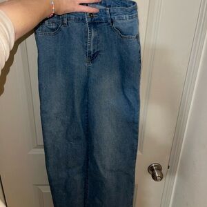 Blue Denim Wide Leg Jeans